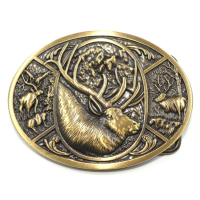 Hebillas de cinturón de latón macizo "ciervo" lengüeta pasador hebilla de cinturón se adapta a cinturón de 1,5 pulgadas Foto 1 de 4