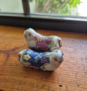 2 Chinese Opium Pillow Babies Chopstick Holder Floral Porcelain Figurines - Picture 1 of 10