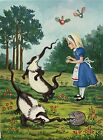 ORIGINAL PAINTING Ryta Alice in Wonderland illustration art animals garden tree
