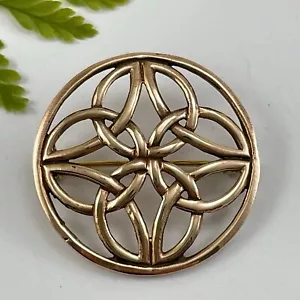 Solid Bronze Gold Celtic Knot Circular Brooch Pin 31mm - Picture 1 of 2