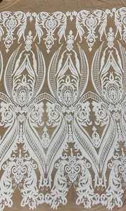 Ivory Egg/Tulip, Big Print, Sequin on nude mesh 4-way Stretch fabric - Picture 1 of 1