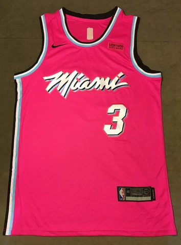 Nike NBA Miami Heat Dwayne Wade Sunset Vice City Pink Edition Jersey Sz 48 Cover