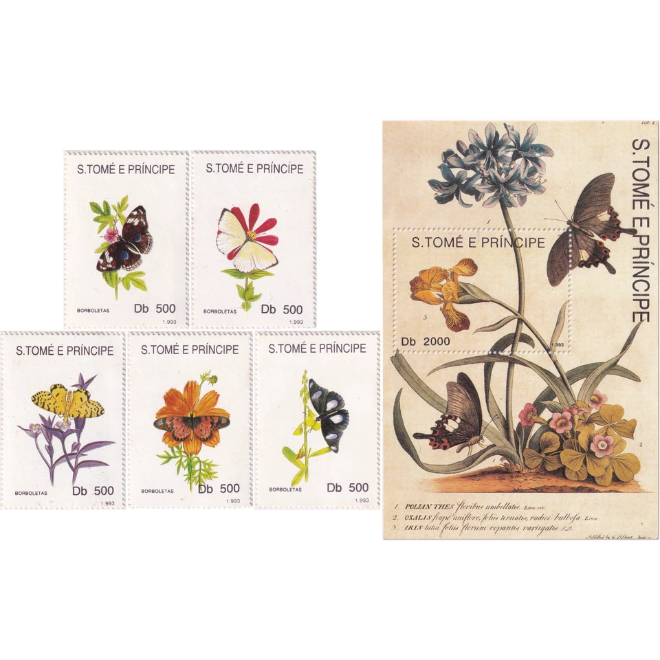 Sao Tome And Principe 1993 - Pollinating Butterflies - Mint/NH - Image 1 of 2