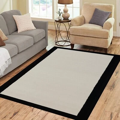 White and Black Modern Plain Wool Rug with Border Hand Tufted Rug ,Kids Room , - Image 1 of 4