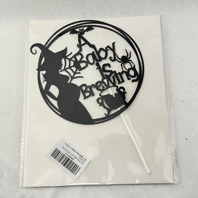 Brillo negro que un bebé está preparando adorno de pastel Halloween baby shower decoración de fiesta Foto 1 de 4