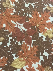 Vtg 64” Round Hand Made Tablecloth Cotton Brown Acorn Oak Maple Leaf Fall - Picture 1 of 5
