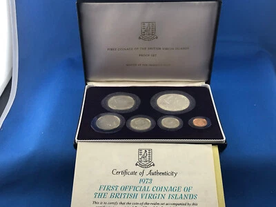 Conjunto de prova 1973 Ilhas Virgens Britânicas com coroa de prata esterlina e certificados - Imagem 1 de 4