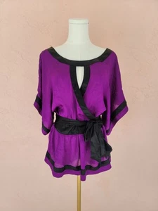 Bebe Silk Boho Style Blouse In Purple Y2K - Picture 1 of 11