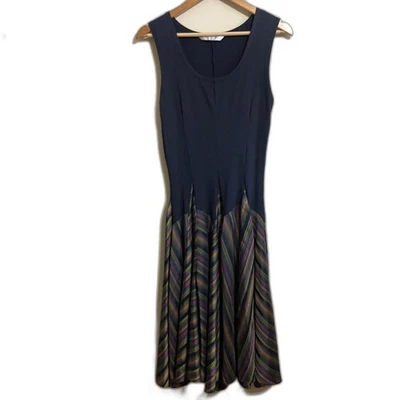 Luna Luz striped tank fit flare black multicolor party dress S Mardi Gras - Image 1 of 4