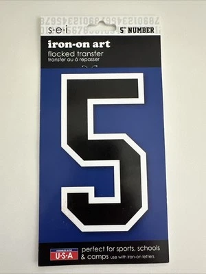 SEI Flocked Transfer 5 Inch Number 5 Iron-on Art 885665 Varsity Athlete - Image 1 of 2