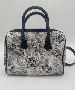 Disney Bag - Mickey and Minnie Mouse Newsprint - Purse Satchel With Pocket - Imagen 1 de 11