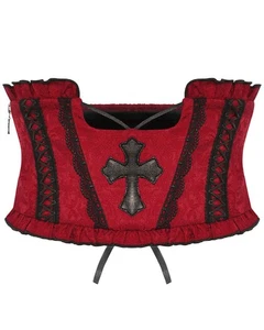 Dark IN Love Gothic Vampir Kruzifix Kreuz Taille Korsett Gürtel Rot Schwarz - Picture 1 of 13