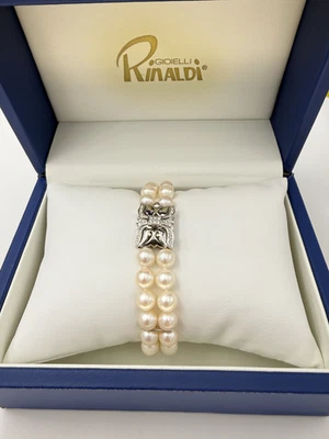 BRACCIALE Bracelet TAPPETO DOPPIO FILO PERLE solid GOLD  ORO 750°/°°°BRILLANTI - Immagine 1 di 4