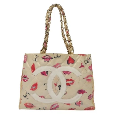 Bolso de Mano Chanel Vintage Cadena Cc Estampado Charol Blanco Charol_Bolso de Cuero Foto 1 de 4