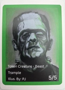 5/5 Green Beast Token Custom Hand Drawn Art Playing Card - NEW - Frankenstein - Bild 1 von 2