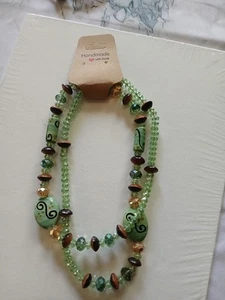 Handmade Glass Wood Crystal 29" Beaded Necklace - Picture 1 of 4