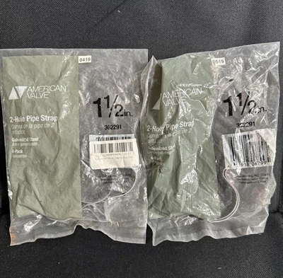 2 Packs American Valve 1-1/2" Galvanized Steel 2-Hole Pipe Strap 4-pack - Image 1 of 2