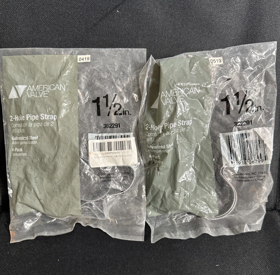 2 Packs American Valve 1-1/2" Galvanized Steel 2-Hole Pipe Strap 4-pack - Image 1 of 2