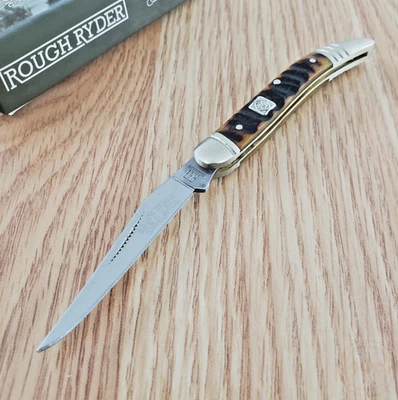 Faca dobrável palito de dente Rough Ryder lâmina de aço inoxidável cabo de chifre de carneiro - Imagem 1 de 4