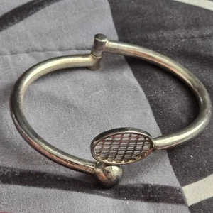Bracciale vintage in argento sterling con racchetta da tennis e palline 7" - Foto 1 di 3