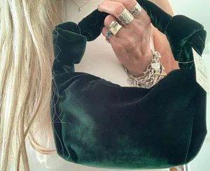 NWT J.CREW DEEP GREEN VELVET SMALL SATCHEL - Picture 1 of 7