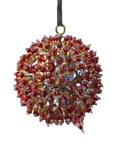 VTG Beaded Sequin Push Pin Christmas Ornament 70s MCM Mod Handmade OOAK Red 5 - Picture 1 of 9