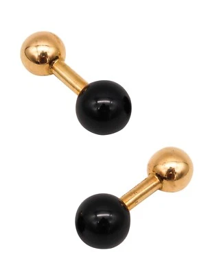 Gemelos geométricos Tiffany & Co. en oro amarillo de 14 quilates con ónix negro. Foto 1 de 4