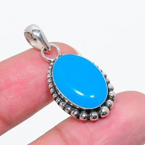 Pendant Handmade Sleeping Beauty Turquoise Gemstone 925 Sterling Jewelry 1.5" - Picture 1 of 2
