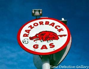 Razorback Gasoline Sign, Siloam Springs, Arkansas - 1984 - Giclee Photo Print - Picture 1 of 1