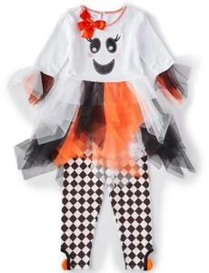 Bonnie Jean Little Girl's Halloween Ghost Tutu Dress & Harlequin Legging Set-5 6 - Picture 1 of 4