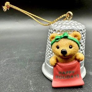 1994 Vintage Avon Christmas Ornament “Thimble Teddy” Retired - Picture 1 of 7