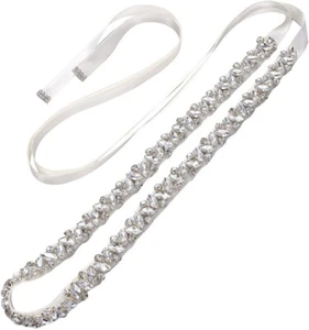 Thin Crystal Bridal Belt Crystal Wedding Bridesmaid Belt Rhinestone Bridal Sash - Picture 1 of 27