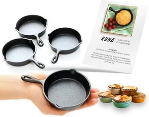 Mini Cast Iron Skillets 4” (Pack of 4) - Black Non Stick Frying Pans with - Picture 1 of 3