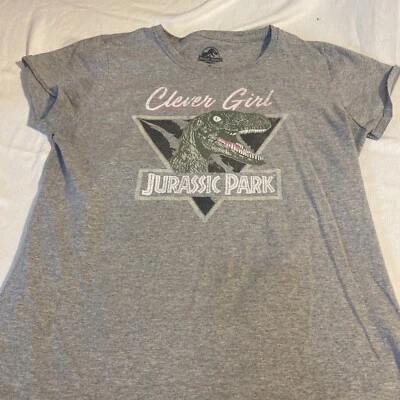 Jurassic Park World Clever Girl Dinosaur T-shirt Gray Graphics Women’s XL Distre - Image 1 of 4