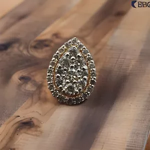0.74 ct 14k Solid Yellow Gold Natural Diamond Earring Stud Pear shape Cluster - Picture 1 of 5