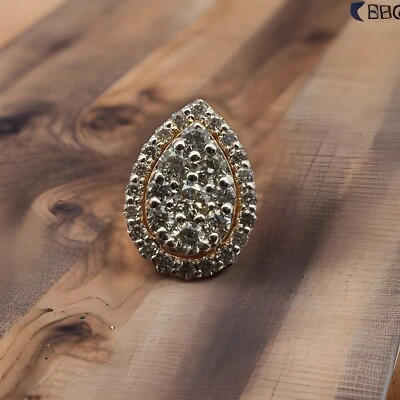 0.74 ct 14k Solid Yellow Gold Natural Diamond Earring Stud Pear shape Cluster - Image 1 of 4