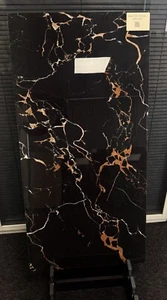 Black Marble Effect Porcelain Rectified Tile 60 x 120 cm High Gloss Wall Floor - Picture 1 of 2