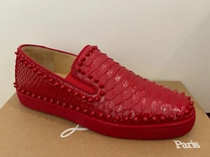 NEW Men's Christian Louboutin Pik Boat Red Python Slip On Sneakers Size 43 10 - Picture 1 of 6