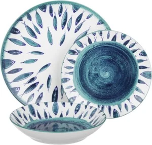 Arca Set 3 piatti posto tavola porcellana pesci blu mare pesci piano fondo frutt - Imagen 1 de 4