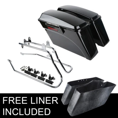 Alforjes rígidos pretos bolsa de selim e suporte adequados para Harley Softail Fat Boy 84-17 - Imagem 1 de 4