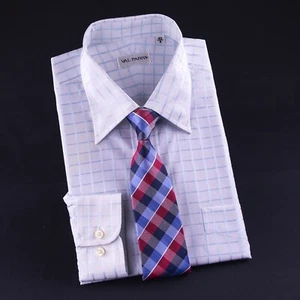 Camicia da lavoro blu fantasia check con colletto classico morbido firma polsino standard - Foto 1 di 6