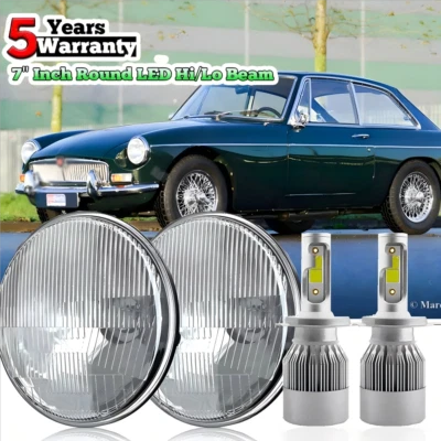 7 inch Round GLASS Headlights Headlamp High/Low Bulbs kit For MG MGB 1969-1981 - Image 1 of 4