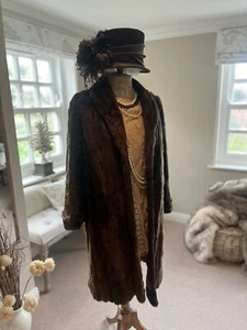 Vintage Brown Mink Fur Hook-and-Eye Overcoat Size L - Picture 1 of 21