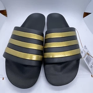 Adidas Adilette Black & Gold Post-Swim Cloudfoam Aqua Slides (EG1758) FREE SHIP - Picture 1 of 7