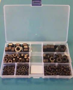 Dadi esagonali/esagonali in plastica nylon nero set/kit assortiti 225 pezzi in scatola - Foto 1 di 6
