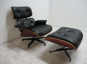 Herman Miller Eames Leather Lounge Chair Foot Stool Ottoman Living Room