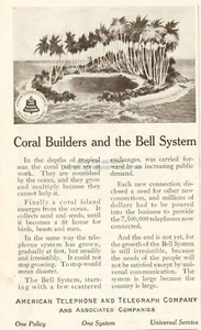 1913 American Telephone Telegraph AT&T Bell Phone System Coral Island Ad - Picture 1 of 2