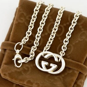 GUCCI G Logos Link Chain Necklace 17" Silver 925 Auth w/Bag #49793 - Picture 1 of 7