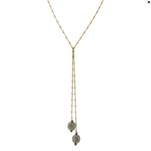 T.R.U. 1928 Black Diamond Color Crystal Fireball Statement Lariat Necklace 30" - Picture 1 of 3