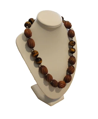 Collar de cuentas de madera ojo de tigre Ellen Tracy ¡Nuevo precioso! Foto 1 de 4